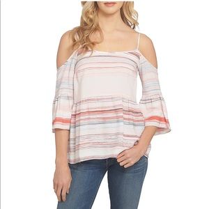 1.STATE Cold Shoulder Ruffle Sleeve Blouse L & XL